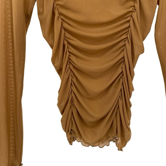 Hem & Thread Brown Sheer Mesh Stretchy Ruched and Ready Top - Picture 2 of 6